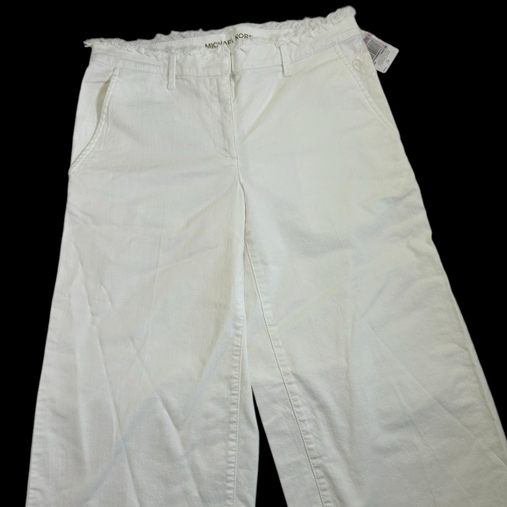 Michael by Michael Kors Cropped Wide Leg Raw Hem Jeans White Size 6 NWT